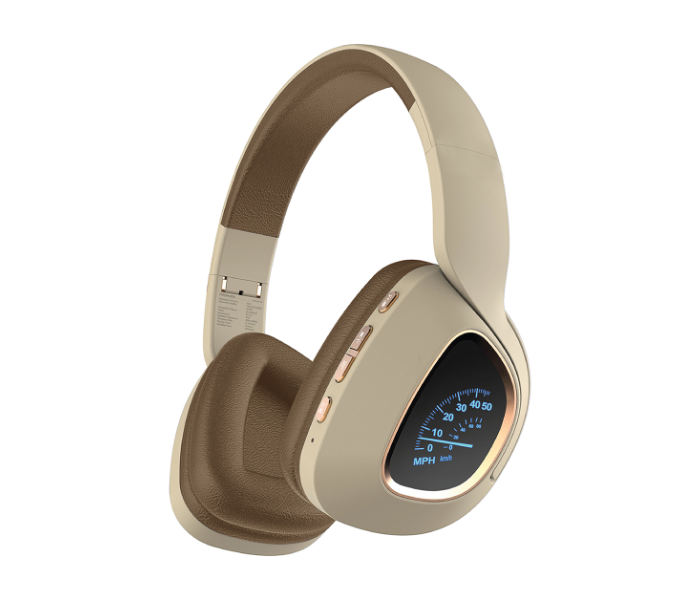 Promate Bavaria Bluetooth Over Ear Deep Bass Wireless Headset with LED Light Earcup - Beige - Zoom Image 1