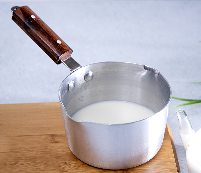 Royalford RF8991 6-inch Milk Pan with Wooden Handle - Silver & Brown - Zoom Image 1