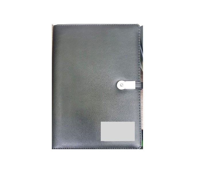 SS PU Leather Notebook With USB And Powerbank With Silver Metal Plate - Black - Zoom Image 1