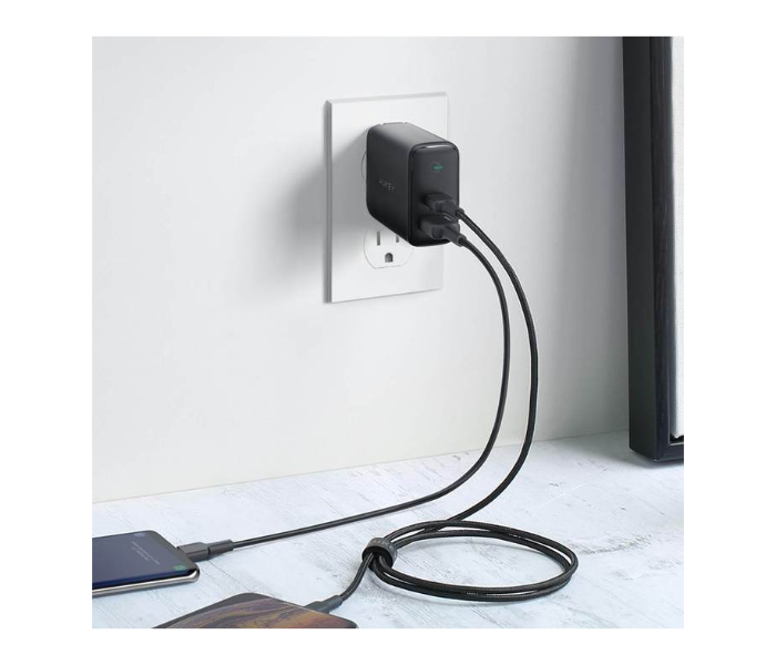 Aukey D1 Dual Port 30W PD Wall Charger with Dynamic Detect - Black - Zoom Image 3