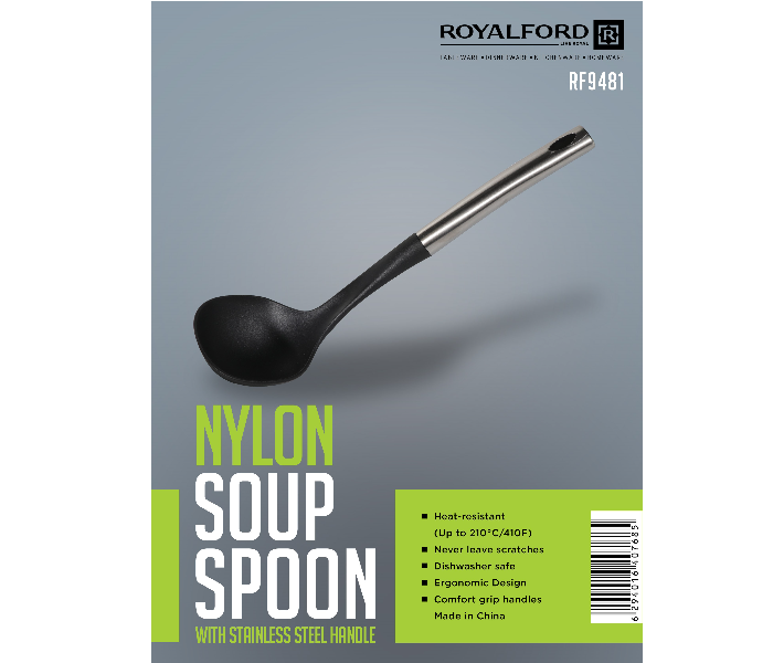 Royalford RF9481 Nylon Soup Spoon with Steel Handle - Black & Silver - Zoom Image 3