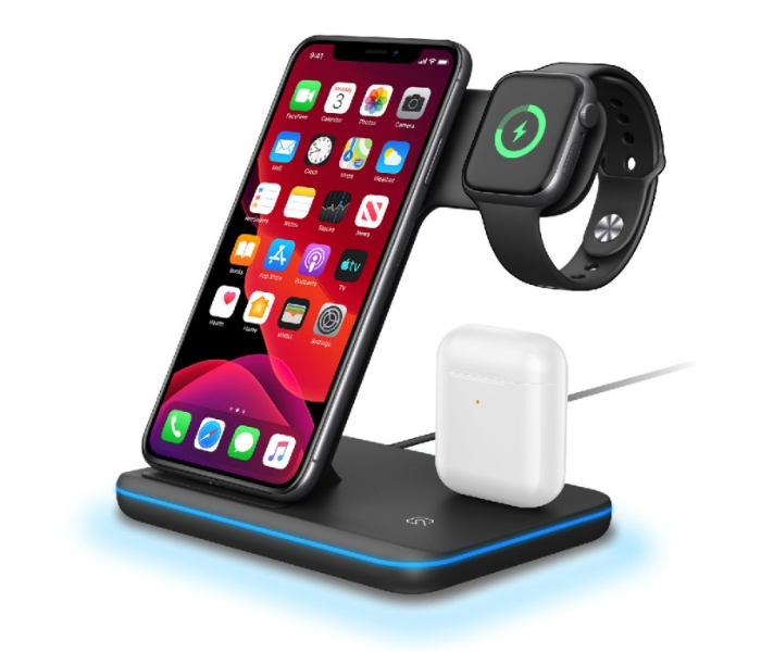 Trands TR-AD6953 3 in 1 Wireless Charger for Smartphone,iWatch and Air Pods - Black - Zoom Image 1