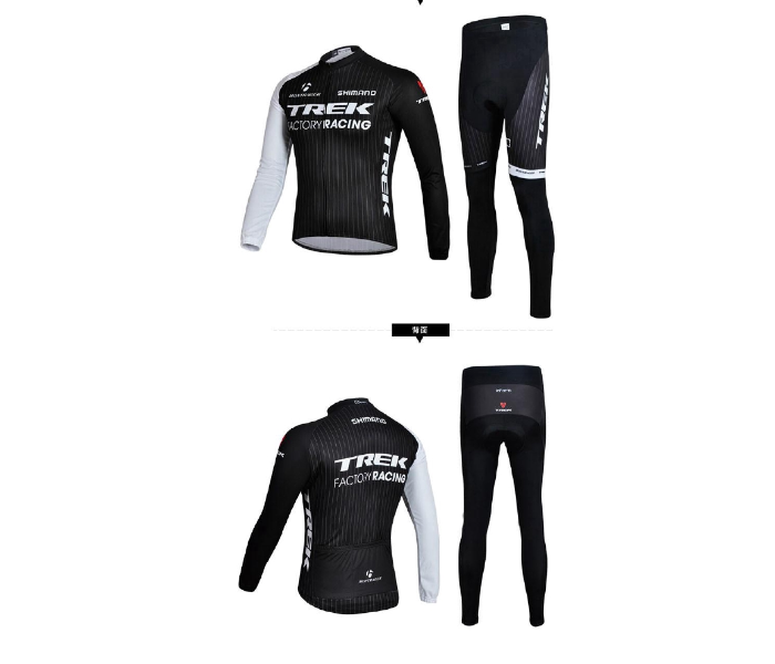 Mens Small Long Sleeve Cycling Jersey Set Full Zip Coolmax Polyester 9D Pad Trek Design - Black - Zoom Image 2