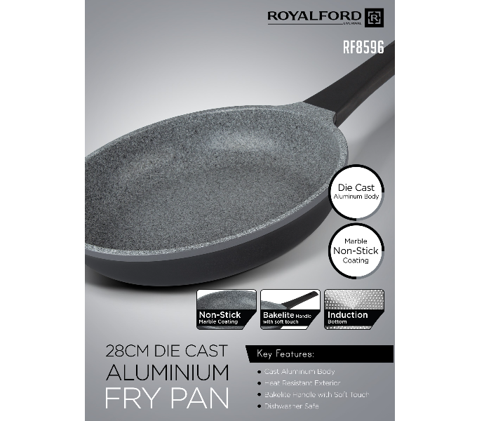 Royalford RF8596 28cm Die Cast Aluminium Fry Pan - Grey & Black - Zoom Image 4