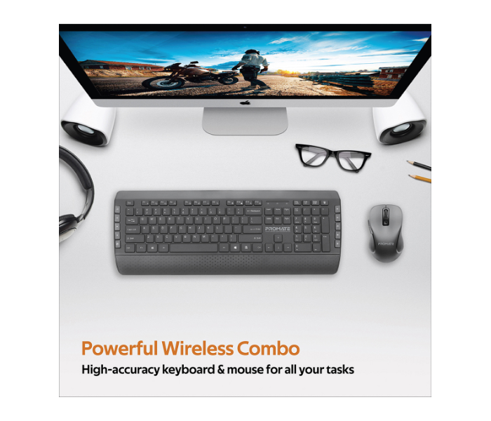 Promate Arabic English Wireless Keyboard and Mouse Combo - Black - Zoom Image 2