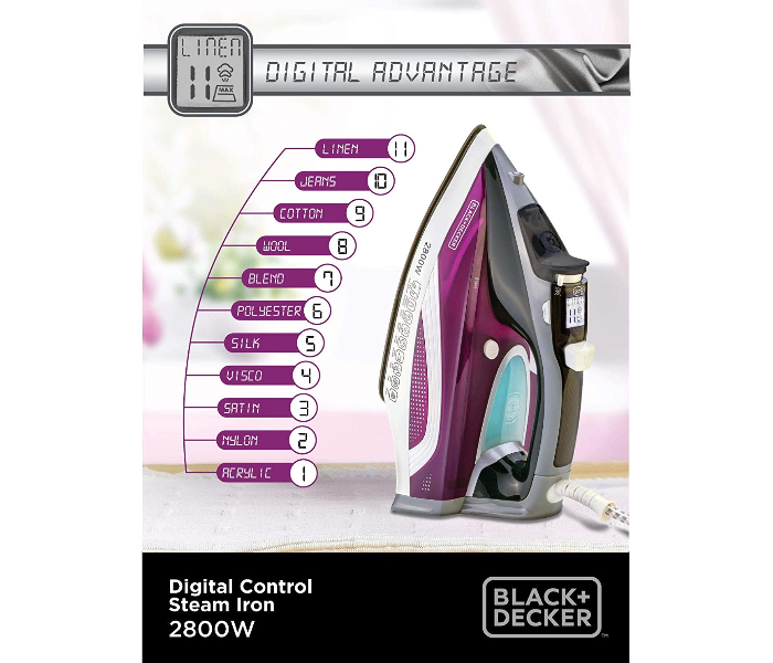 Black and Decker X2250-B5 2800W Digital Steam Iron - White and Purple - Zoom Image 2