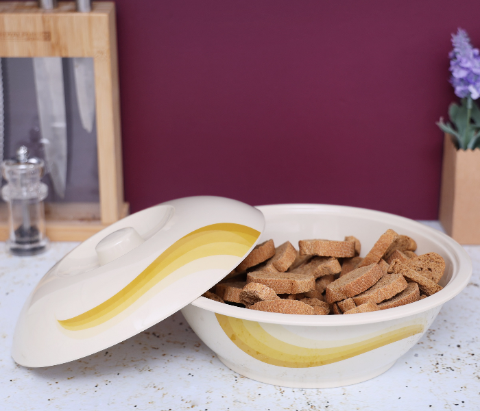 Royalford RF8052 9-inch Melamine Ware Super Rays Bowl with Lid - Ivory & Yellow - Zoom Image 3