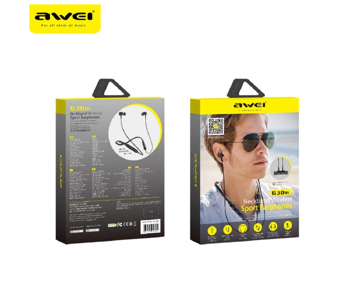 Awei G30BL Neckband Wireless Sport Earphones - Black - Zoom Image 2