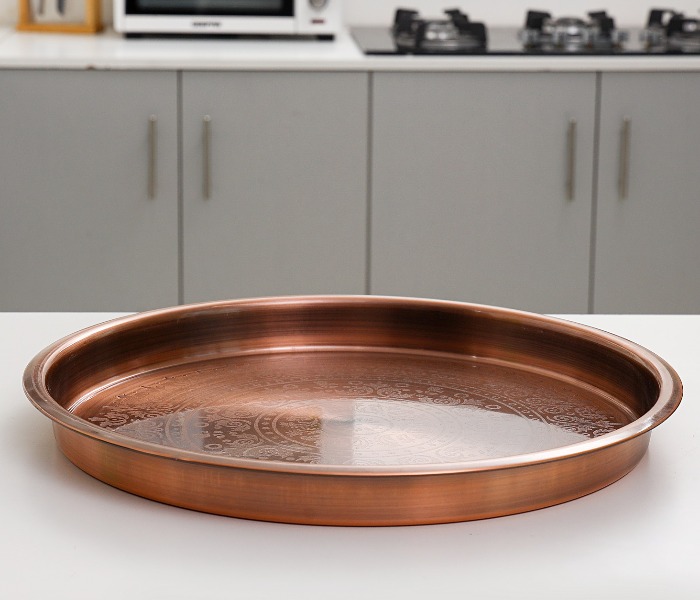 Royalford RF9568 40cm Copper Plated Round Tray - Brown - Zoom Image 1