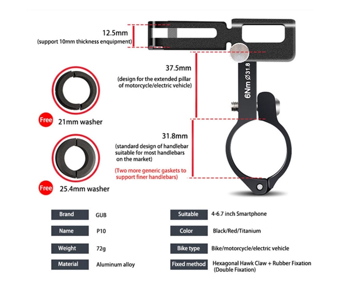 GUB Cycling Aluminum Alloy Bicyle Adjustable Mobile Mount Holder For Bicycle And Scooters - Black and Red  - Zoom Image 2