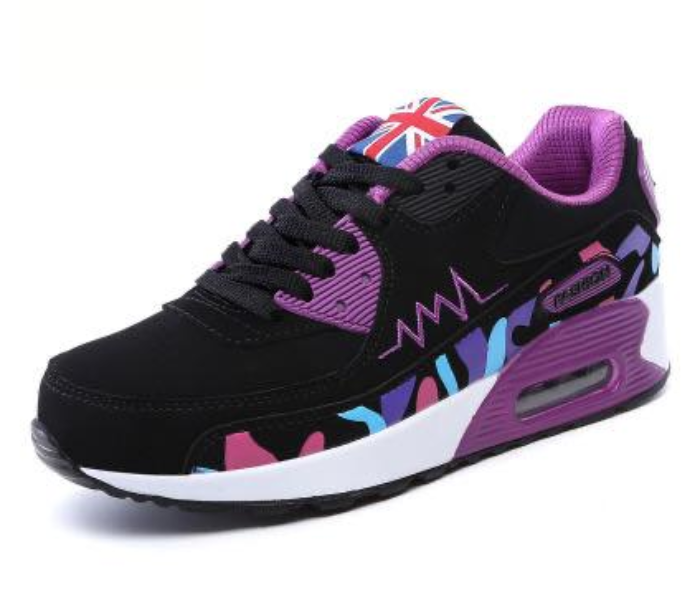 Leather Air Cushion EU-38 Sport Sneaker for Women - Black & Purple - Zoom Image