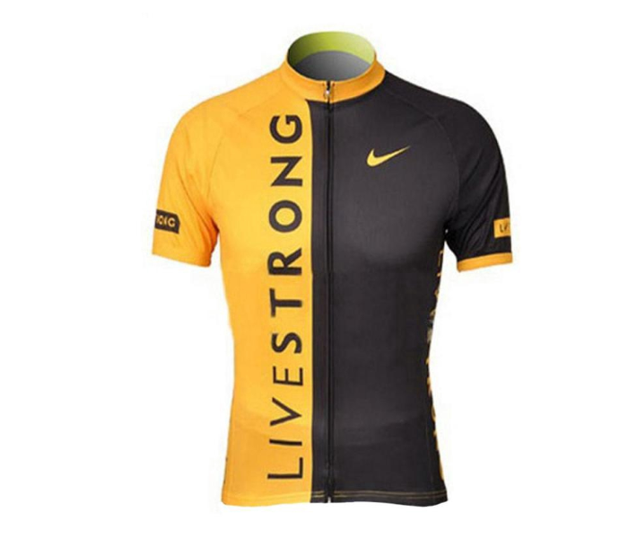 Mens Extra Large Cycling Jersey Set Full Zip Coolmax Polyester 9D Pad Nike Livestrong Design - Black and Yellow - Zoom Image 1