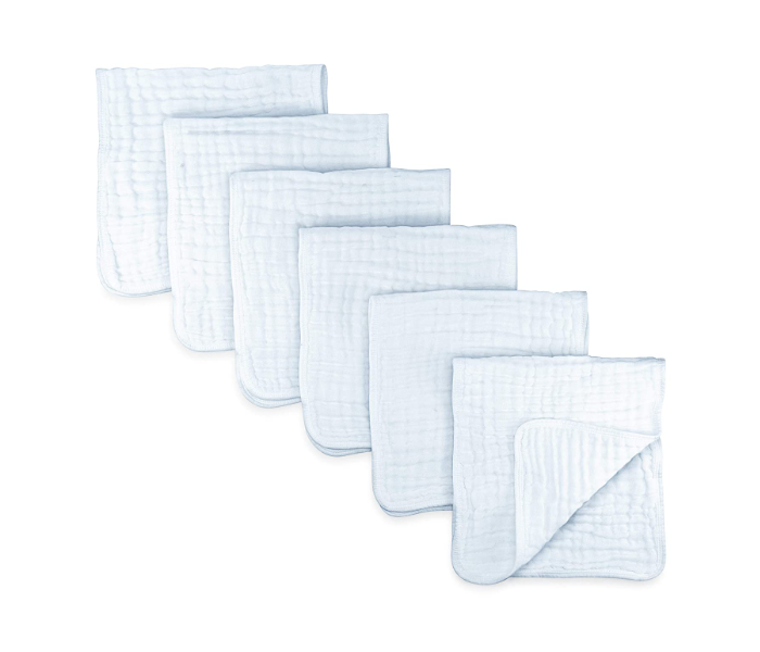 Muslin Pack of 6 Burp Cloths Large 100 Percent Cotton 6 Layers Extra Absorbent and Soft - White - Zoom Image