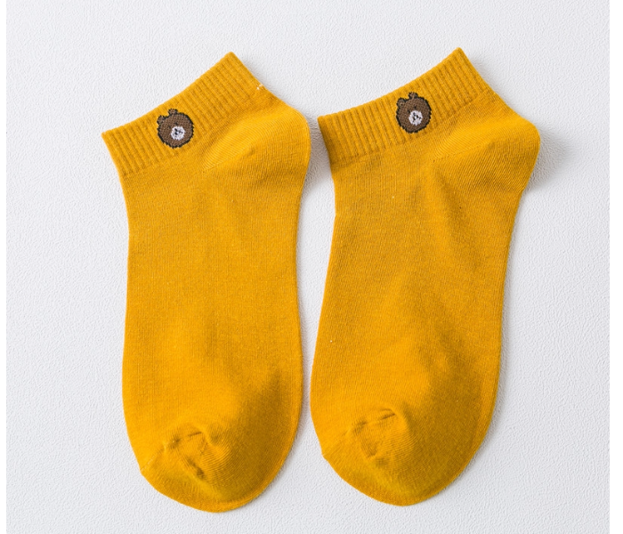 Pack of 5 Korean Printed Bear Ankle Breathable Socks Unisex Iconic Socks - Yellow - Zoom Image 1