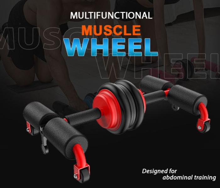 Multifunctional Abdominal Muscle Wheel Push-up Stand Fitness Equipment- Red - Zoom Image 1