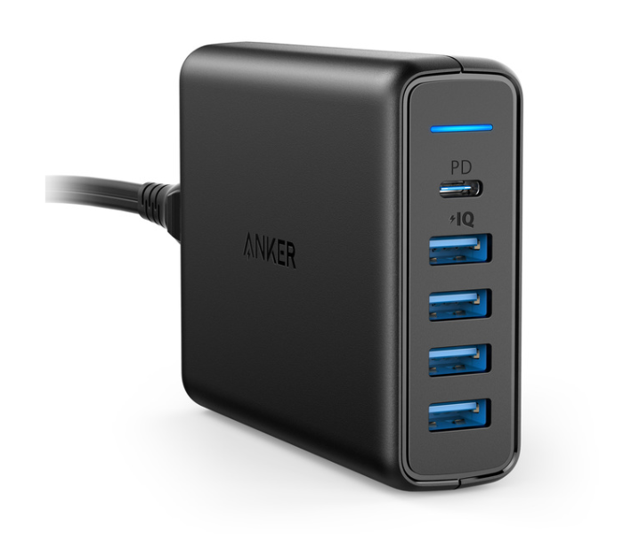 Anker A2056 Premium 60W 5 Port Desktop Charger with One 30W Power Delivery Port - Black - Zoom Image 1