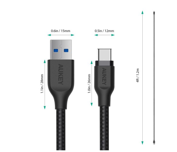 Aukey 1.2 Meter Aluminum Head USB Type C Braided Cable - Black - Zoom Image 3