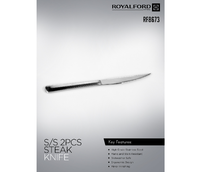 Royalford RF8673 2 Pieces Stainless Steel Steak Knife Set - Silver - Zoom Image 1