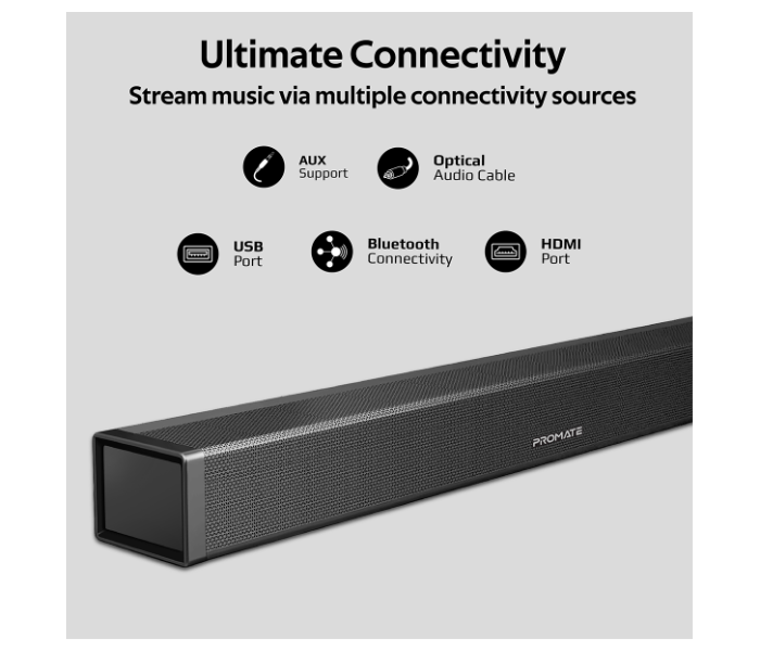 Promate BluesBar-40 40W Bluetooth Soundbar with Remote Control - Black - Zoom Image 6