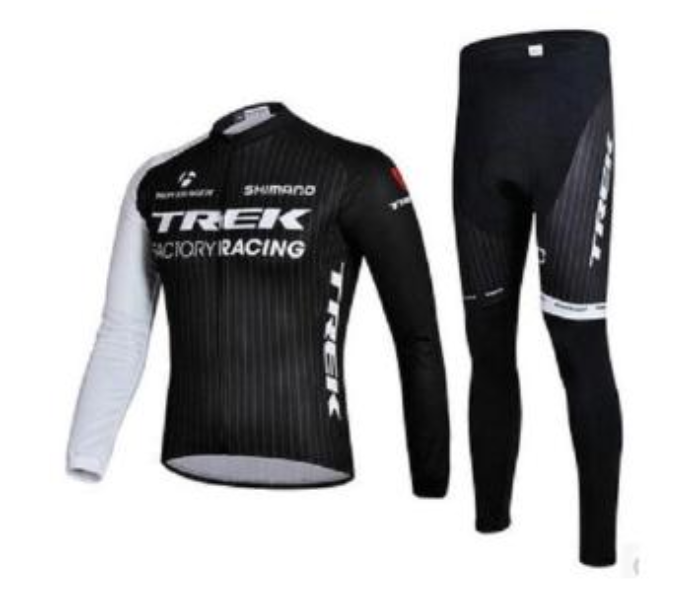 Mens Extra Large Long Sleeve Cycling Jersey Set Full Zip Coolmax Polyester 9D Pad Trek Design - Black - Zoom Image 1