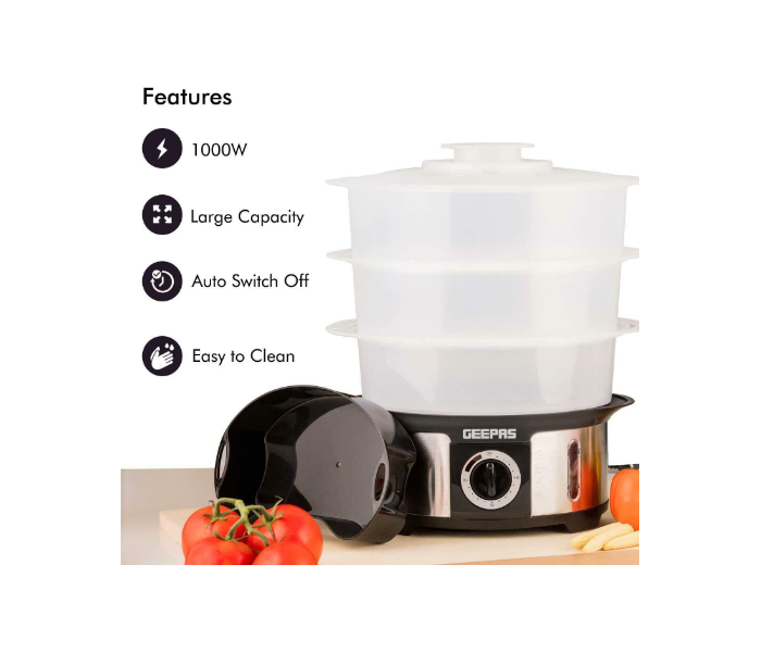 Geepas GFS63025UK 12 Litre Food Steamer - Black and Silver - Zoom Image 2