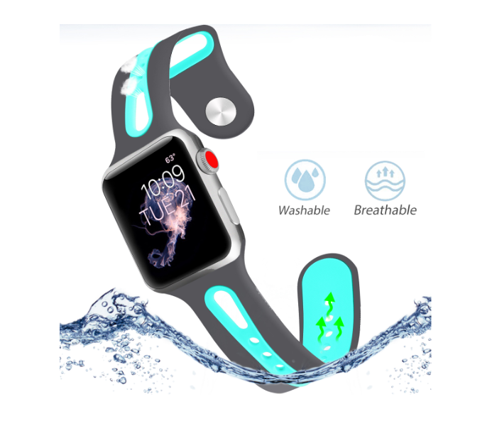 Promate HIPSTER-38SM 38mm Silicone Watch Strap for Apple Watch Series - Grey and Turquoise - Zoom Image 3