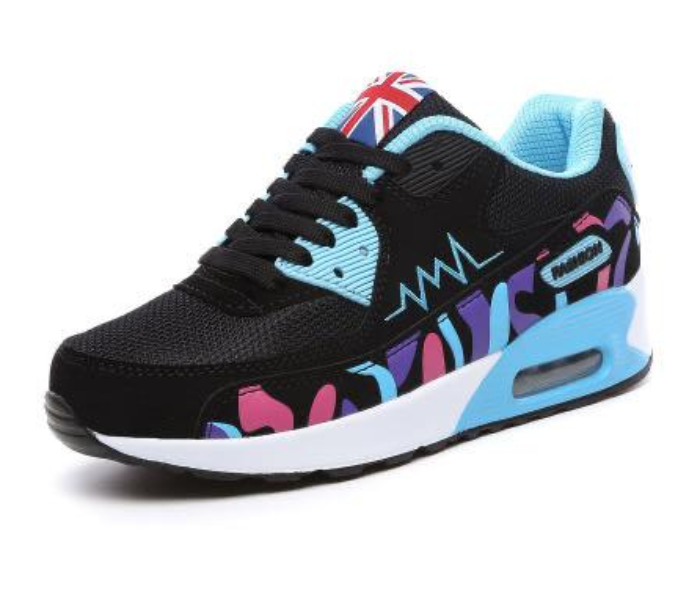 Leather Air Cushion EU-38 Sport Sneaker for Women - Black & Blue - Zoom Image