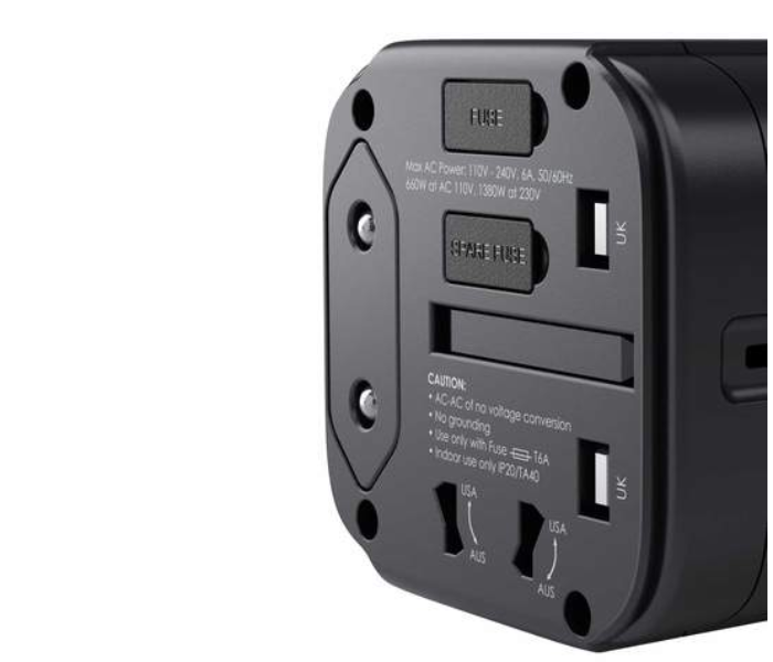 Aukey Universal Travel Adapter with One USB-C and Two USB-A Ports  - Black - Zoom Image 2