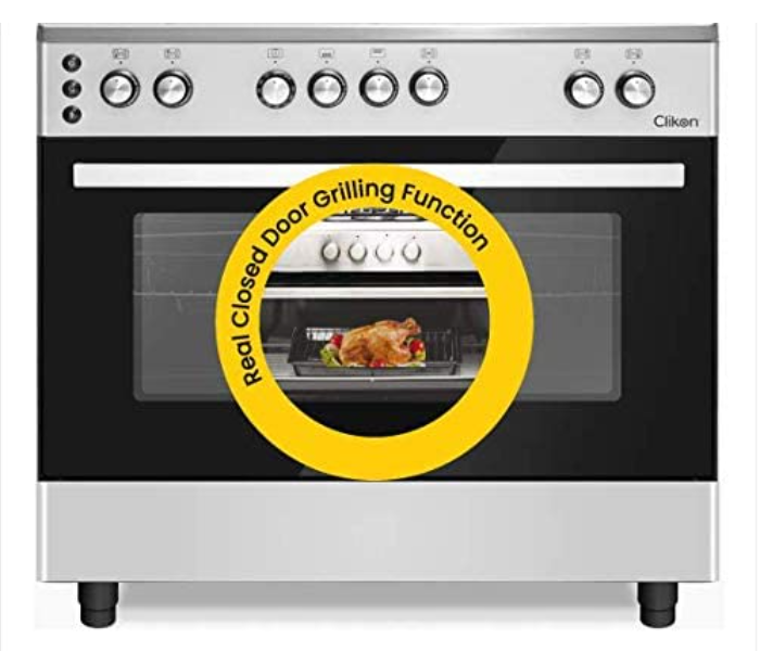 Clikon CK301 304 Stainless Steel Table Double Door Glass 90x60 Degree Free Standing Cooking Range with 5 Burners - Zoom Image 3