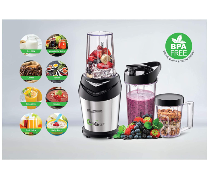 Black and Decker NE600-B5 600W Blender and Smoothie Maker with 3 Jars - Silver and Black - Zoom Image 2