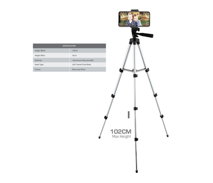 Trands TR-ST368 Tripod Stand with Mobile and Camera Holder - Black and Silver - Zoom Image 3