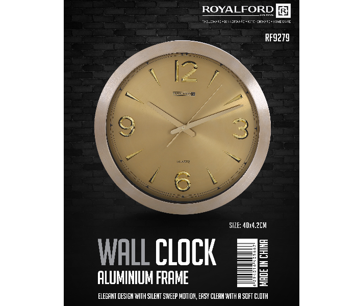 Royalford RF9279 Analog Wall Clock - Gold - Zoom Image 2