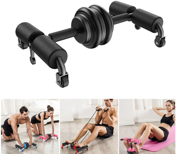 Multifunctional Abdominal Muscle Wheel Push-up Stand Fitness Equipment- Black - Zoom Image 1