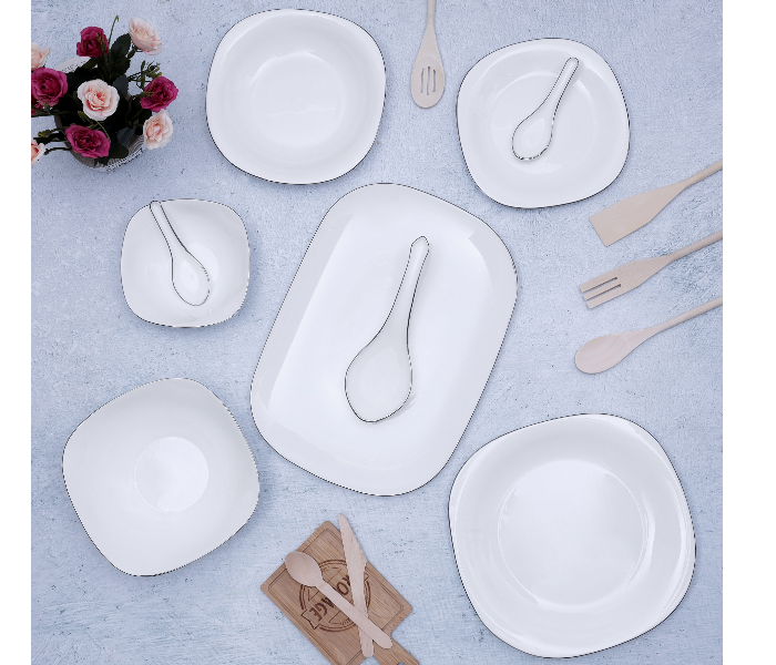 Royalford RF7053 36 Pieces Opal Ware Soft Square Dinner Set - White - Zoom Image 3