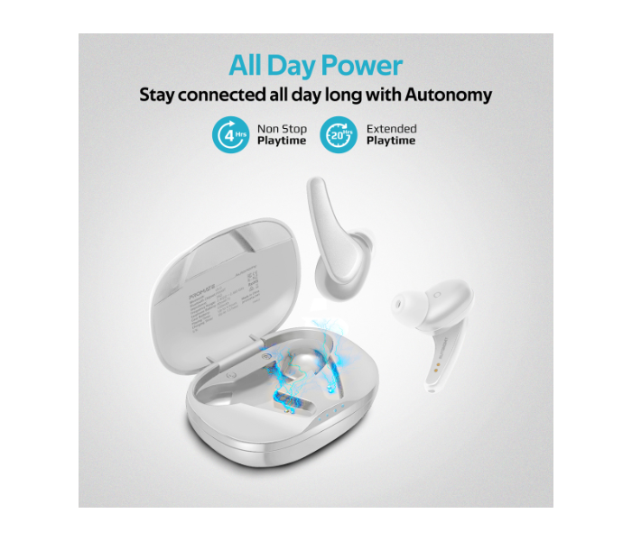 Promate Autonomy True Wireless Earbuds with Wireless Charging Case - White - Zoom Image 6