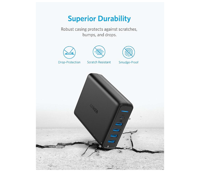 Anker A2056 Premium 60W 5 Port Desktop Charger with One 30W Power Delivery Port - Black - Zoom Image 5