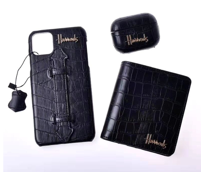 Harrods H2001 3 in 1 Leather Case Set For iPhone 12 Pro - Black - Zoom Image