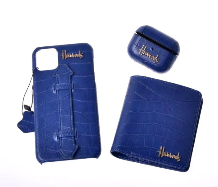 Harrods H3004 3 in 1 Leather Case Set For iPhone 12 Pro Max - Blue - Zoom Image