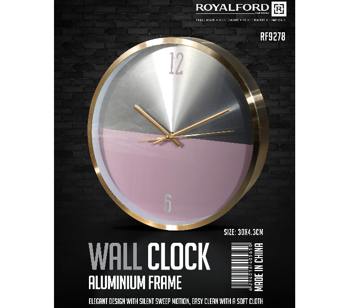 Royalford RF9278 Analog Wall Clock - Gold, Silver & Pink - Zoom Image 4