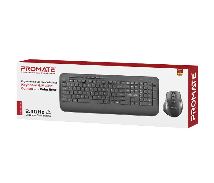 Promate ProCombo-8 Arabic English Wireless Keyboard and Mouse Combo - Black - Zoom Image 7