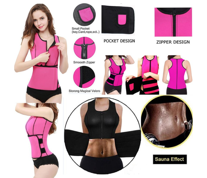 Taqdeer Sauna Slimming Vest with Adjustable Waist Trimmer Belt for Women- Pink - Zoom Image 3