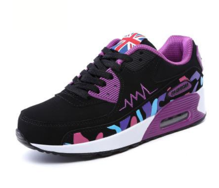 Leather Air Cushion EU-36 Sport Sneaker for Women - Black & Purple - Zoom Image