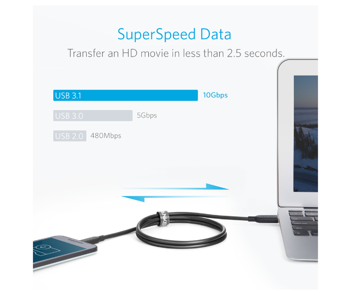 Anker A8462 3 ft PowerLine II USB-C to USB 3.1 Cable - Black - Zoom Image 2