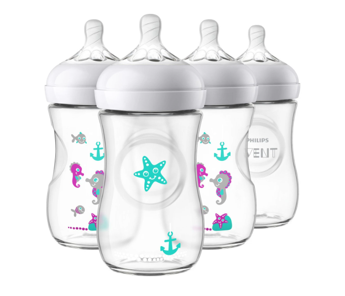 Philips Avent SCF659-47 4 Pack Natural Baby Bottle Clear with Seahorse design - Clear - Zoom Image