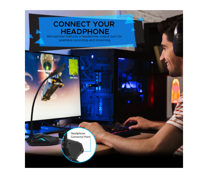 Promate Streamer USB Gaming Microphone - Black and Blue  - Zoom Image 2