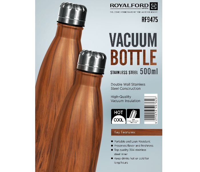 Royalford RF9475 500ml Stainless Steel Marble Design Vacuum Bottle - Brown - Zoom Image 4