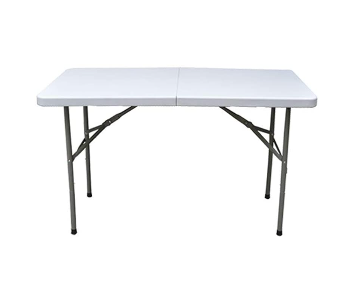 Fold in Half Banquet Portable Rectangle Folding Table with Handle - White and Grey - Zoom Image 1