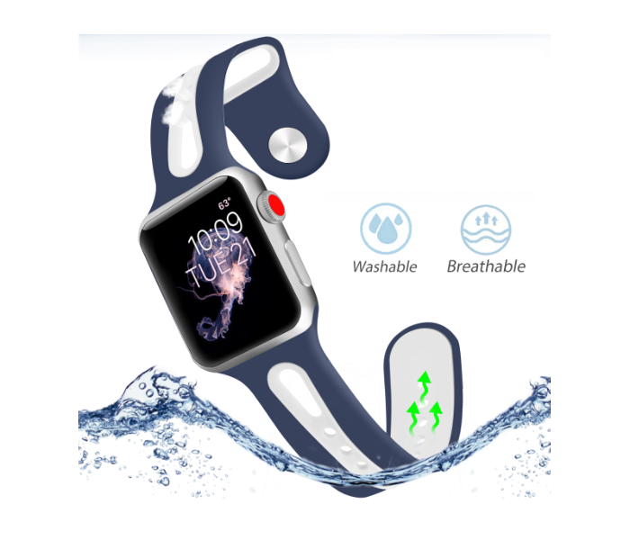 Promate HIPSTER-38SM 38mm Silicone Watch Strap for Apple Watch Series - Blue and White - Zoom Image 3