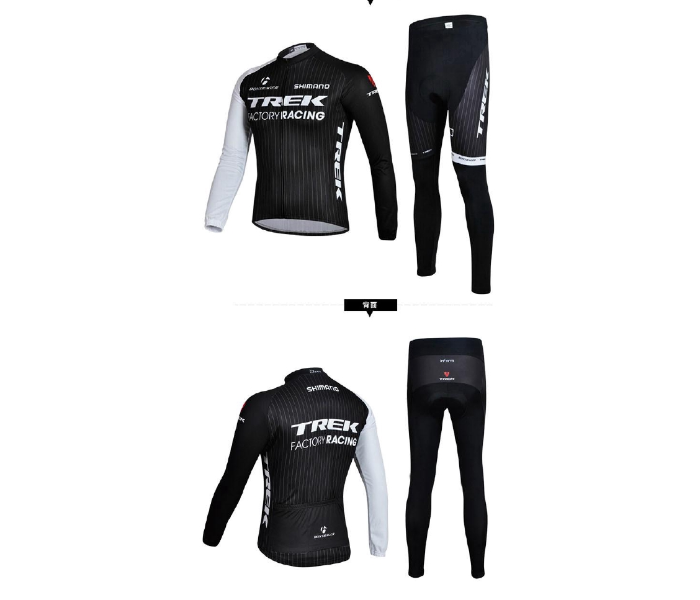 Mens Medium Long Sleeve Cycling Jersey Set Full Zip Coolmax Polyester 9D Pad Trek Design - Black - Zoom Image 2