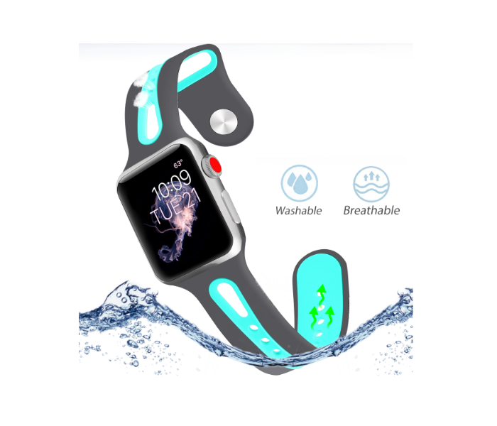 Promate HIPSTER-38ML 38mm Silicone Watch Strap for Apple Watch Series - Grey and Turquoise - Zoom Image 3